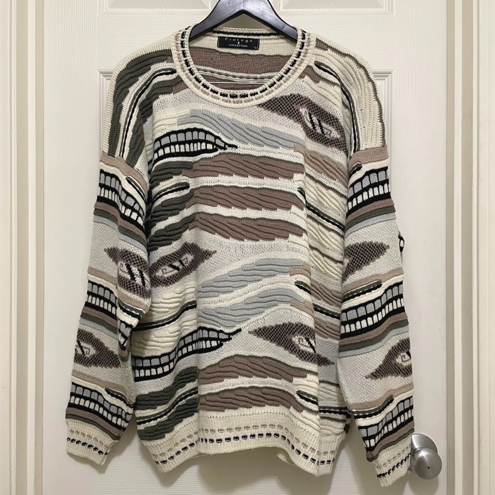 Vintage Protege Collection 3D Knit Sweater Coogi Style Large 90s USA‎ Abstract